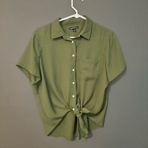 Jcrew forest green Tie blouse, size L